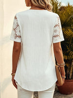 Faux-layered Top Featuring Patterned Lace, Mesh, And Cut-out Detailing.