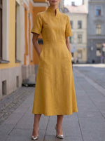 Stylish And Elegant Short-sleeved Linen And Cotton Dress