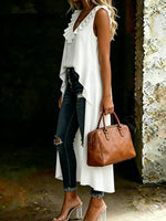 Women's Casual Solid Color Sleveeless High-low Cotton Shirt