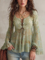 Bohemian Print Fitted Top With Tie