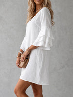Women's Vintage Ruffled Cotton-Linen Dress
