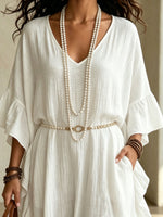 Women’s Elegant Causal Vocation V-neck Ruffle Sleeve Side Slit Maxi Dress