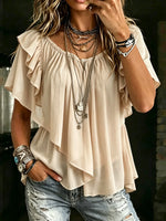Women's V Neck Ruffle Short Sleeve Blouse Top