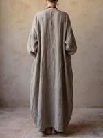 Women's Simple Bohemian Style Loose Cotton And Linen Dress