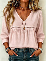 Women's Fashion Casual Loose-fit V-neck Cotton Shirt