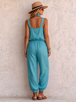 Boho-style Turquoise Shoulder Straps Jumpsuit