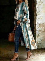 Women's Vintage Floral Casual Solid Color Cotton Shirt