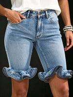 Women's Retro Casual Ruffles Denim Shorts