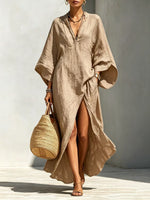 Women's V-neck Lazy Style Batwing Sleeve Loose Long Vacation Dress
