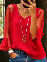 Women's Causal Polka Dot Long Sleevesv-neck Top
