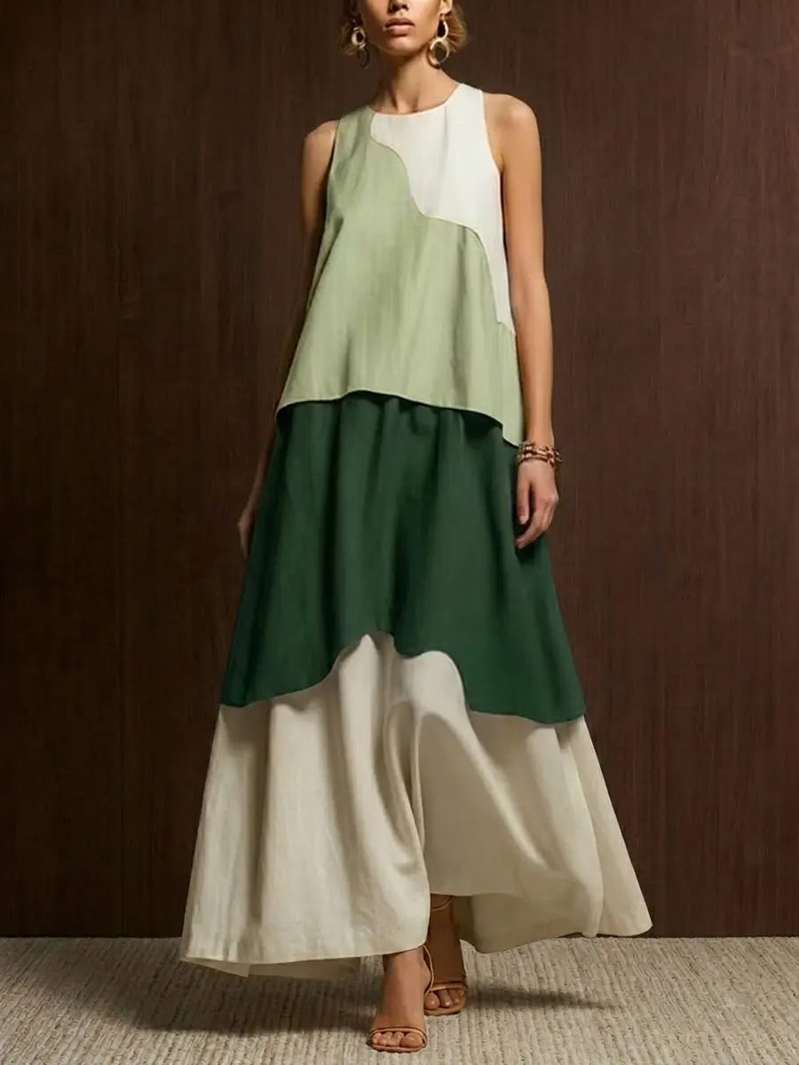Casual & Stylish Color-block Sleeveless Maxi Dress