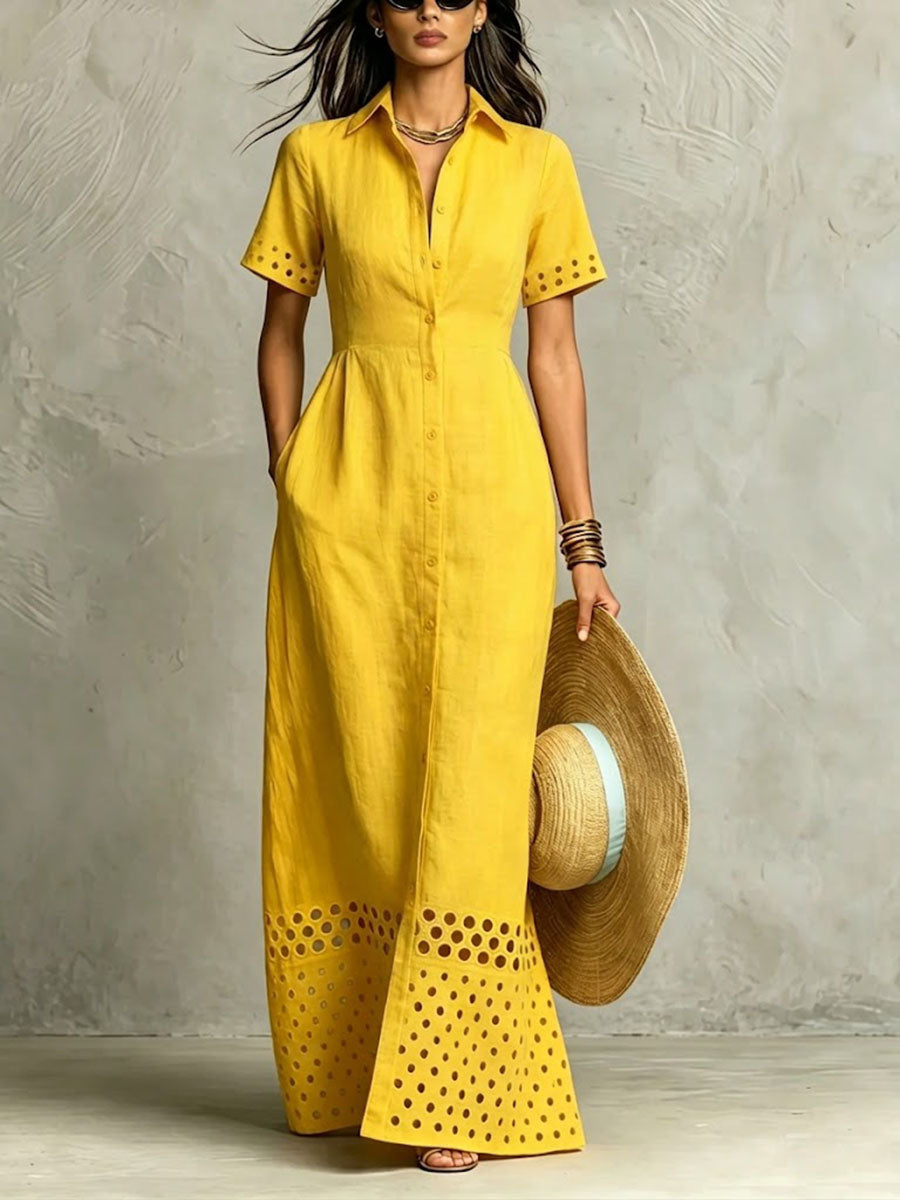 Women's Linen Cut-out Shirt Dress