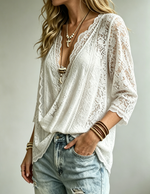 Women's Elegant Casual Loose V-neck Lace Blouse