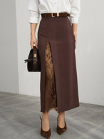Women's Solid-color High-waisted Casual Loose Lace-panel Skirt