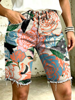 Women's Vividly Floral Totem Art Print Casual Denim Shorts